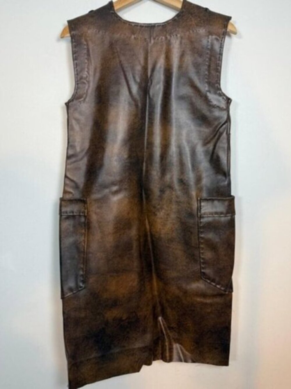 Vintage Brown Faux Leather Sleeveless Dress – Approx. Size M (17” PTP) - Picture 8 of 9